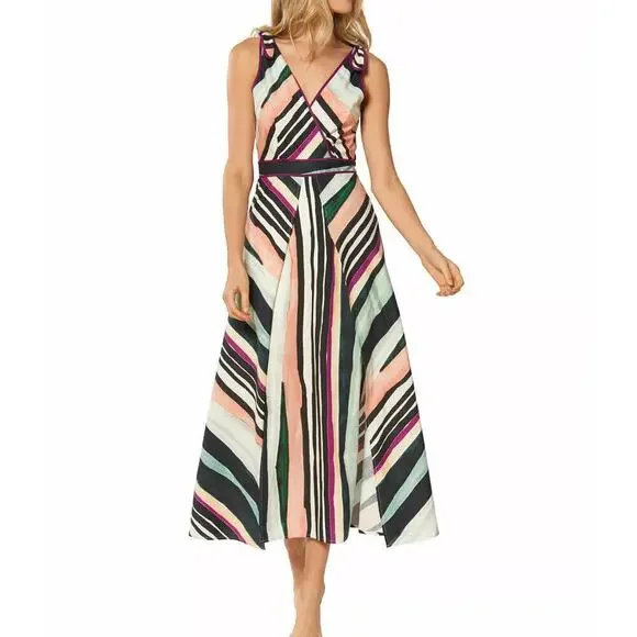 Red Carter Kinsley Striped Sleeveless A-Line Midi Cabana Dress Sz Small - Picture 3 of 6